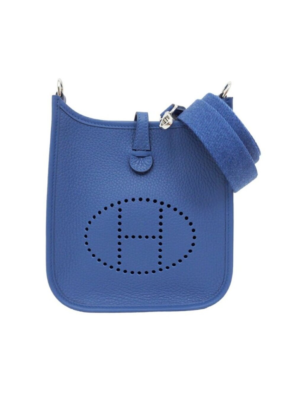 Hermes Evelyne TPM Shoulder Bag Blue Thailand Silver Taurillon Clemence